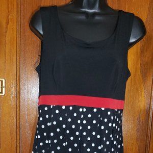 Enfocus Studio Black polka dot red trim dress Sz 10 Disney Minnie Mouse Style